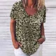 Maglietta leopardata Vintage per donna abbigliamento donna Sexy scollo a V T-Shirt oversize manica