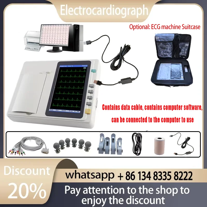 Touch screen da 7 pollici Uso umano/vettore ECG301 /ECG601 Elettroscardiografo digitale a 3/6 canali 12 derivazioni ECG/ECG con software