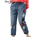 Max LuLu 2023 autunno donna lusso ricamo Jeans donna moda Vintage strappato Denim pantaloni larghi