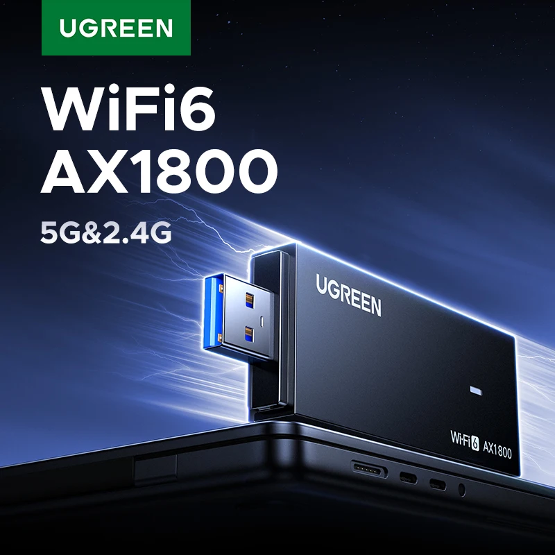 UGREEN Adattatore WiFi AX1800 WiFi6 5G e 2.4G WiFi USB 3.0 dual-band per PC Laptop Antenna Wifi Ricevitore USB Ethernet Scheda di rete