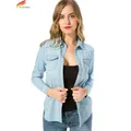 Autunno 2023 Denim camicie e camicette donna manica lunga Top colore blu cielo bottoni singoli