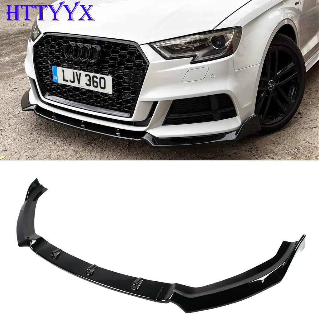3 pezzi nero lucido in fibra di carbonio look paraurti anteriore spoiler ala corpo kit per Audi A3 8V S3 S-Line 2017 2018 2019 2020