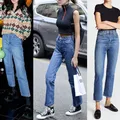 Jeans da donna dritti a vita alta slim boyfriend style casual jeans femminili alla caviglia selvaggi