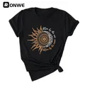 Live By The Sun Love By The Moon T-shirt con stampa divertente da donna Summer Black Fashion top Tee