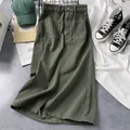 Lucyever gonne lunghe a vita alta per le donne moda 2023 nuove gonne di jeans verdi spaccate donna