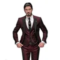 Abito da uomo Slim Fit 3 pezzi smoking bordeaux Gentle-abiti da sposa da uomo Notch risvolto sposo