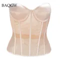 Acciaio Sexy nero trasparente reggiseno maglia Push Up Bralet donna tubo Top corsetto Bustier