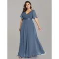 Plus Size abiti da sera lungo a-line doppio scollo a v Ruffles abito 2024 mai bella di Chiffon Dusty