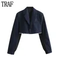 Blazer ritagliati a righe TRAF per donna giubbotto Bomber blu donna Blazer a contrasto manica lunga