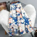 Elegant Classic Floral Slim A-line Skirt Women High Waisted Tie Dye Printing Elasticity Fashion