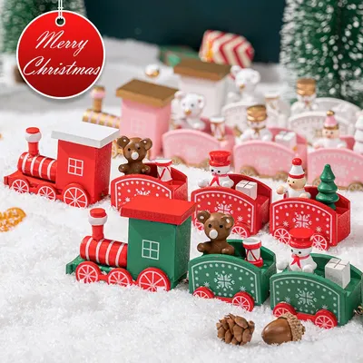 Natale in legno piccolo treno bambini giocattoli per bambini ornamenti di natale per la casa treni