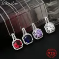 Jellystory Fashion 925 Silver Necklace with Ruby Sapphire Amethyst Zircon Pendant for Women Wedding