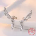 Pure 925 Sterling Silver Lady's Gift New Fashion Crystal Zircon Jewelry Angel Wings Stud Earrings