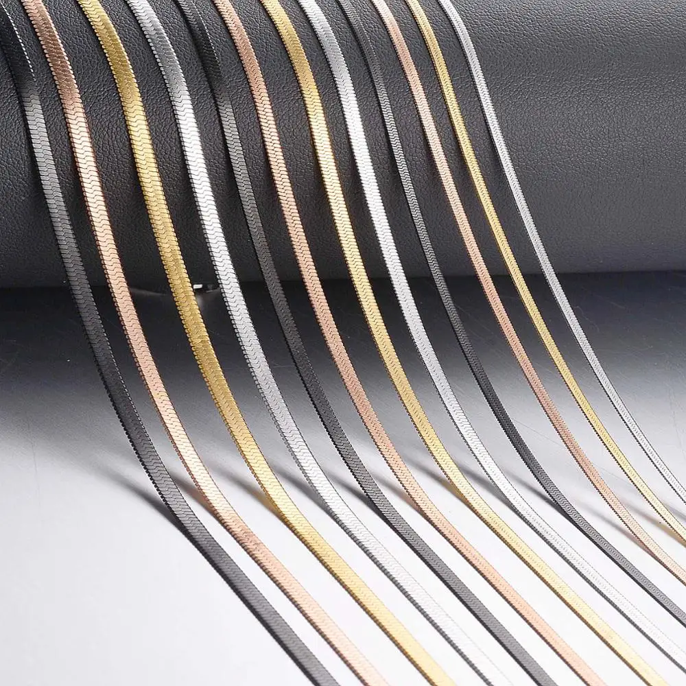 1 pezzo larghezza 2mm/2.5mm/3mm/4mm acciaio inossidabile a spina di pesce serpente catena piatta serpente catena uomo donna collana gioielli non allergici