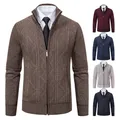 Man Knit Jacket Fleece Cardigan Zipper Sweater Y2K Men's Clothes Luxury Brown Jersey Casual Business
