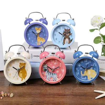 Cartoon Alarm Clock Bedroom Bedside Metal Bell Small Alarm Clock Children Lovely Animal Pattern With Night Light Alarm Clock