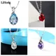 LiHong S925 Sterling Silver Necklace Angel Tears Crystal Blue Pendant Necklace for Woman Charm