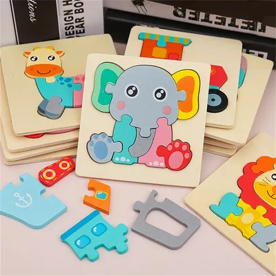 Puzzle in legno 3D giocattoli per bambini Montessori Cartoon animali Puzzle per bambini gioco per