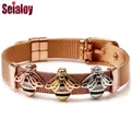 Rose Gold Color Stainless Steel Mesh Queen Bee Charm Watch Belt Bracelets For Women Men Original