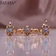 PATAYA New 585 Rose Gold Color Exquisite Natural Zircon Dangle Earrings Rings Sets Women Wedding