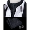 Barry.Wang Fashion Black Men Ascot Paisley style Cravat Tie Scrunch Self British Silk Set For Men
