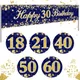 Blue Gold Happy Birthday Banner Happy 18 21 30 40 50 60 Birthday Party Decor Background Bunting