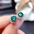 Cute Korean Earrings Flower Bling Zircon Imitated Emerald 925 Silver Needle Stud Earrings for Women