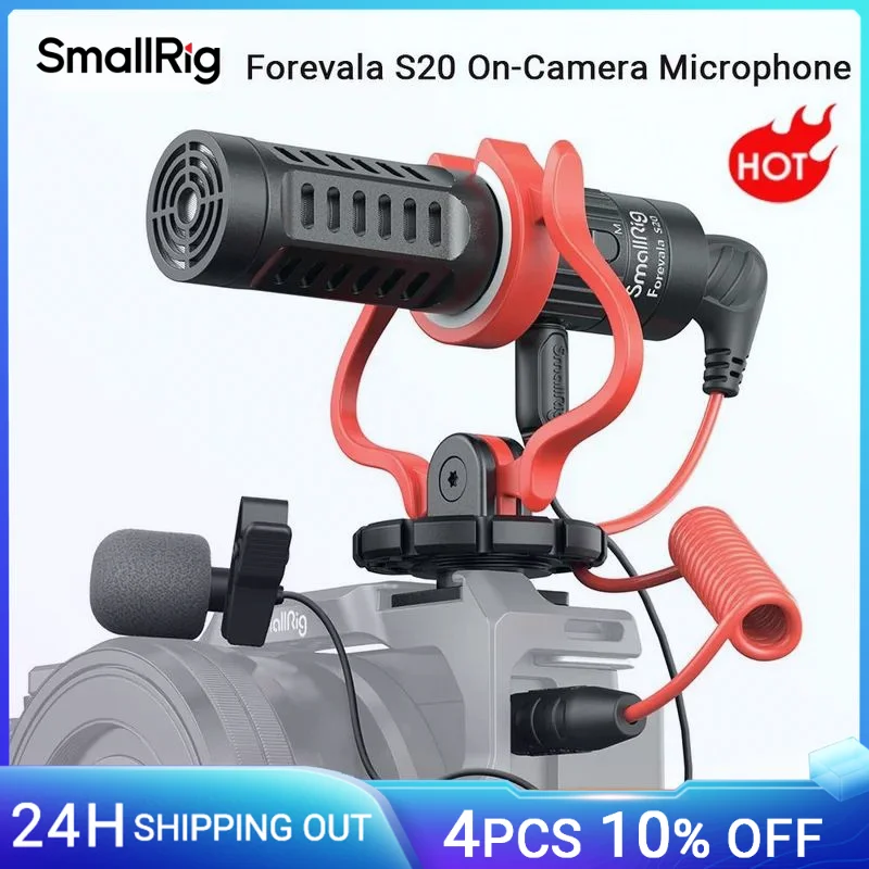SmallRig S20 Video Microphone with Shock Mount Deadcat Dual Channel Camera Microphone for Canon DSLR for iPhone Smartphones