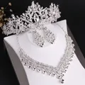 KMVEXO Luxury Heart Crystal Bridal Jewelry Sets Wedding Rhinestone Crown Tiara Earrings Choker