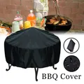 Black Waterproof Patio Fire Pit Cover Round Table Cover Round BBQ Accessories Grill Cover Anti-UV