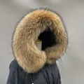 2023 REAL Raccoon Fur Collar Hats Stripe Down Jacket Cotton Coat Fur Accessories Poncho Feminino