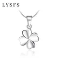 LYSFS Authentic Silver Four Leaf Clover Charm Necklace Ladies Silver Lucky Clover Jewelry