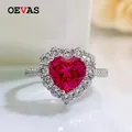 OEVAS 100% 925 Sterling Silver 8*8mm Ruby Emerald Heart High Carbon Diamond Rings For Women