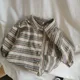 Children's Retro Striped Irregular Cotton Linen Shirt Autumn New Korean Literary Baby Boys Buttons