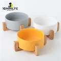 Ceramic Dog Bowl Anti-slip Pet Bowl For Dogs 12.8-20cm Diameter Cat Dog Feeder With Wood Stand Cat