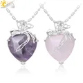 CSJA Natural Stone Necklace Tiger Eye Purple Crystal Pendant Multi-color Lover Romantic Heart Boho