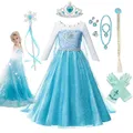 Disney Elsa Princess Dress for Girls White Sequined Mesh Ball Gown Carnival Clothing Kids Cosplay