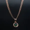 Women 585 Rose Gold Color Round Green Stone Pendants Necklaces