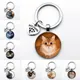 Casual Very Cute Pet Cat Key Ring Key Chain Glass Cabochon Charm Key Ring Pendant Handmade Animal