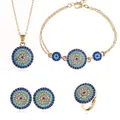 4pcs Luxury Classic Luck Evil Eye Jewelry Set Women Round Blue Zircon Chain Necklace Bracelet