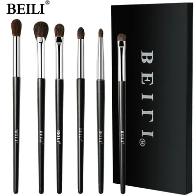 BEILI 6pcs Eye Makeup Brush Set With Bag Professional Eyeshadow Eyebrow Eyeliner Concealer Brush