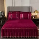 Luxury Solid Color Crystal Velet Quilted Bedspread Embroidery Lace Soft Coral Fleece Bed Skirt Not
