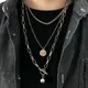 New Trendy Metal Ball Coin Cross Pendant Multi-layer Punk Design Long Chain Necklace For Women men