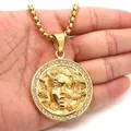 Vintage Ancient Greek Mythology Medusa Zircon Round Pendant Necklace for Women Personality Trend