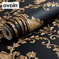 High Grade Black Gold Luxury Embossed Texture Metallic 3D Damask wallpaper for wall Roll washable