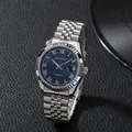Male Automatic Watch Blue Dial Face Steel Bracelet Wristwatch Business Man Waterproof Brand Logo