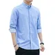 100 Cotton Long Sleeve Shirt for Men Oxford Textile Casual Shirts Single Pocket Button Plaid Striped