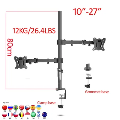 (80cm) DL-T902-280II Full Motion Dual Monitor desktop stand Holder 10"-27" clamp grommet hole base
