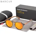 BARCUR Retro Brand Design Walnut Wood Temple Polarized Women Sunglasses Round Frame Men Glasses