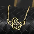 Stainless Steel Necklaces Angel Wings Mother Baby Pendants Chains Charms Choker Fashion Necklace For